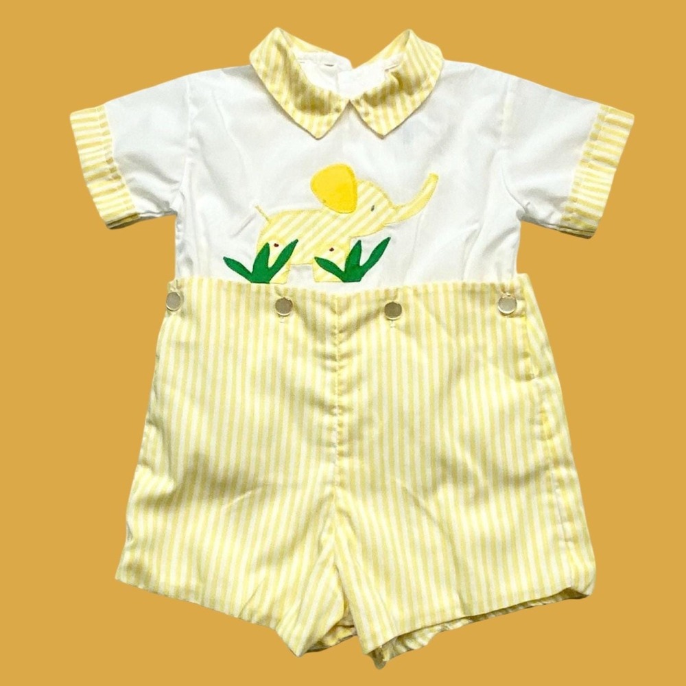 Vintage Jayne Copeland Elephant Romper, Yellow Stripe Jon Jon, 18 Months‎